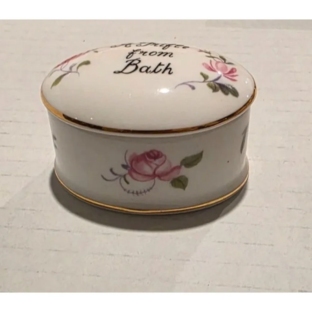 Bone China Porcelain Oval Floral Trinket Box 